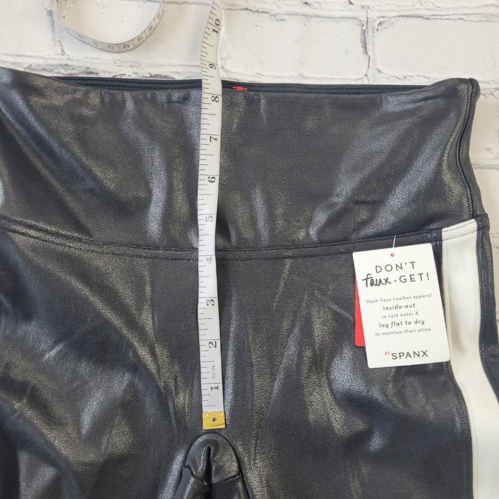 NWT SPANX Faux Leather Black with white Side Stripe Leggings Size S - Picture 8 of 14